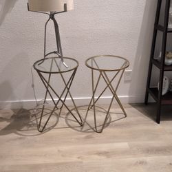 Clear Glass With Gold Accent End Tables With Lamp