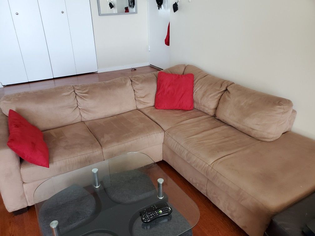 Sectional sofa/couch, light brown microfiber