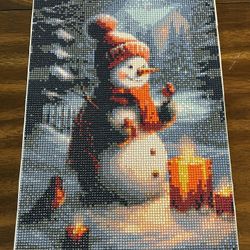 Snowman Diamond Art Canvas Completed 