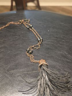Long Tassel Necklace with Beaded Chain