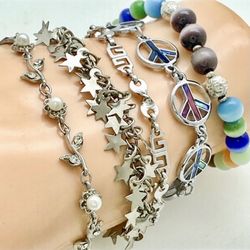 Silver Tone Bracelets Lot Vintage To Now 5 Pcs Stackable 