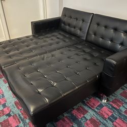 Modern Convertible Double Chaise Sofa Bed – Faux Leather, Tufted, and Versatile