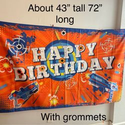 Nerf Style Happy Birthday Banner w/ Grommets 43x72 Party Decor