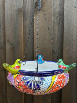 Mexican Talavera Hanging Birdbath Decor, Pottery, Clay Pots, Planters.