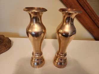 Vintage Brass Vases Pair 11 Inches Tall