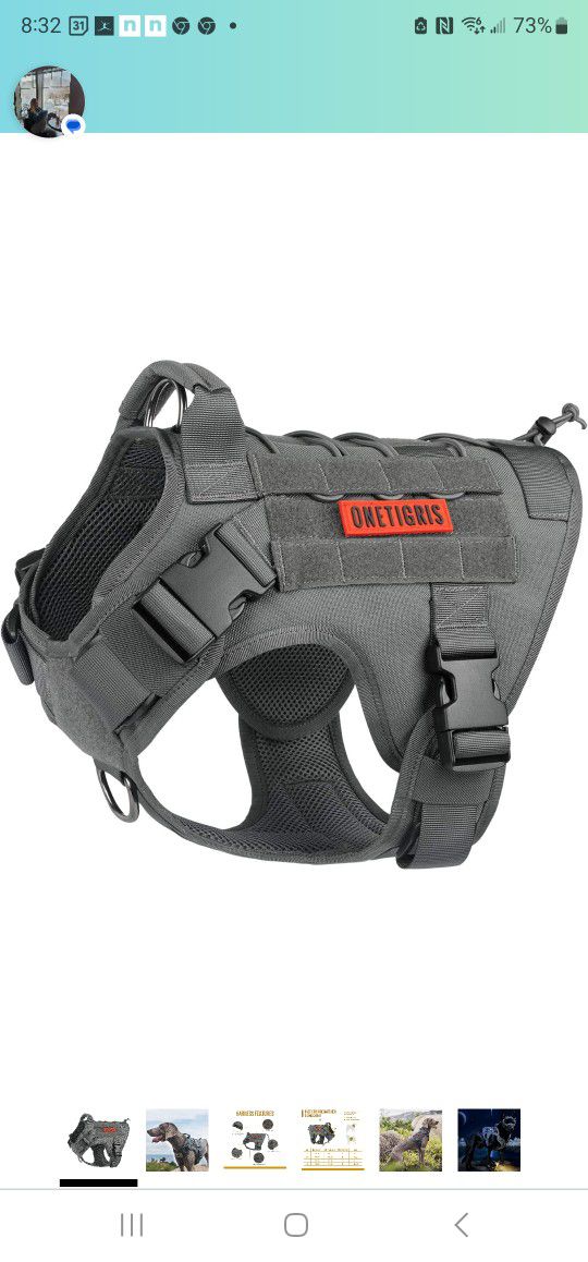 OneTigris Tactical Dog Harness, Grey, Size Small