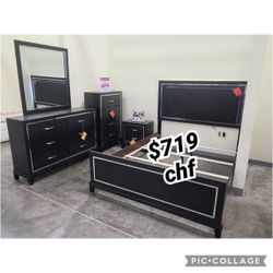 4 Piece Queen Size Bedroom Set ( Included Bed Frame , Dresser , Mirror,  Nightstand )