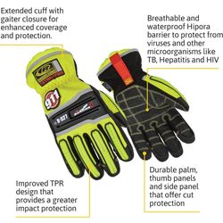 Size MEDIUM - Ringers Gloves Extrication Barrier One Glove, High Visibility Lime - 327-10