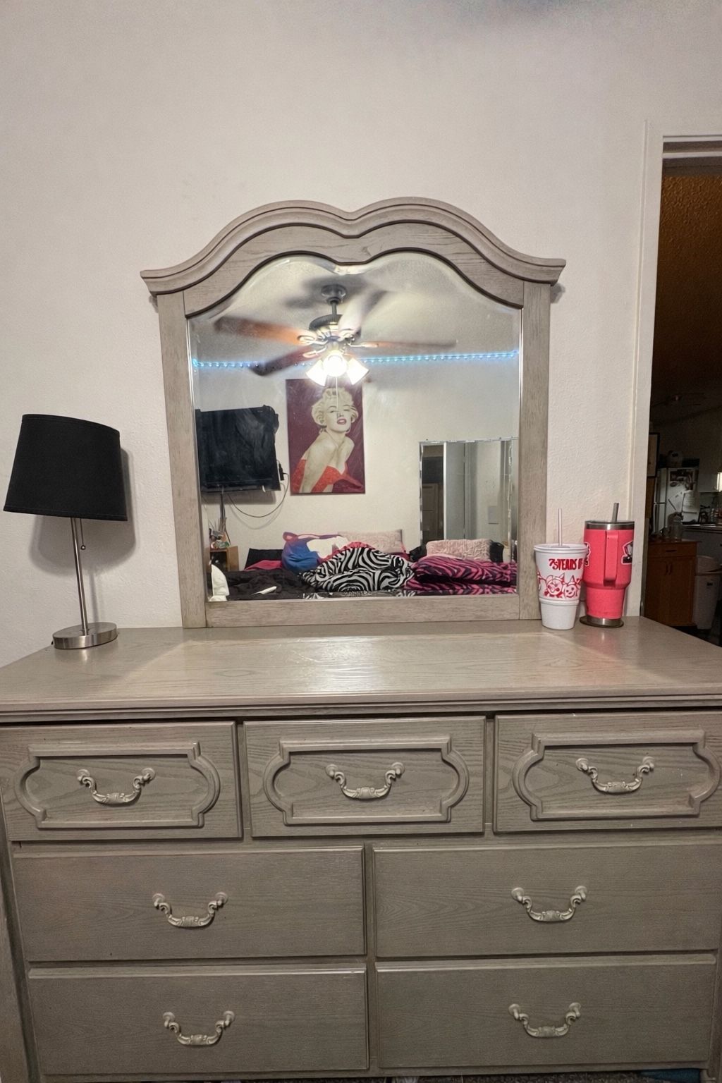 gray dresser with mirror