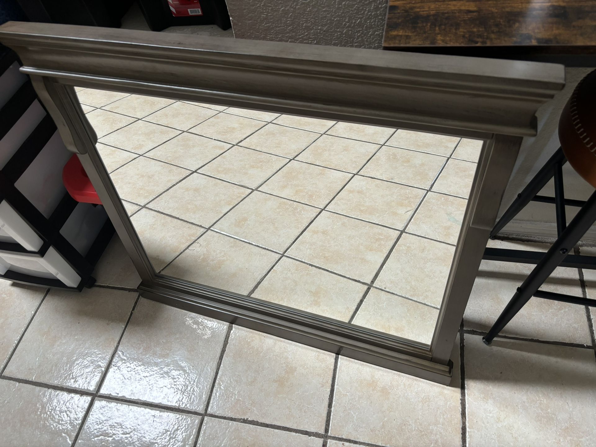 Naples 36 in. W x 32 in. H Rectangular Wood Framed Wall Bathroom Vanity Mirror in Distressed Grey