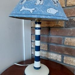 Laura Ashley Child's Lamp Blue and White Striped Base
Animal Drawings on Blue Shade 18" High 