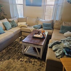 Living Spaces Beige Sectional Couch