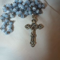 Vintage Light Blue And Silver Religious Rosary