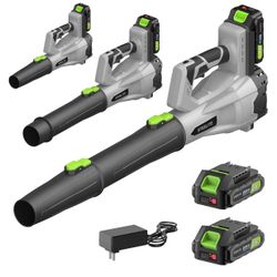 Leaf Blower Cordless with 2 Battery and Charger, 20V Electric Leaf Blowers, Lightweight Handheld Snow Blower for Lawn Care, Patio, Garden, Grey and Gr