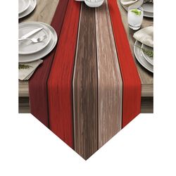 Red and Brown Striped Abstract Table Runner 13*118 inches