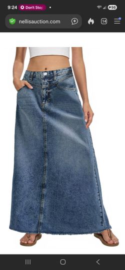 Fisoew Women's Vintage Denim Maxi Skirt