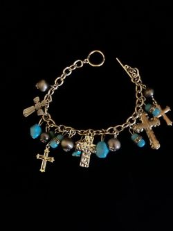 Beautiful Cross Charm Bracelet with Turquoise Beads