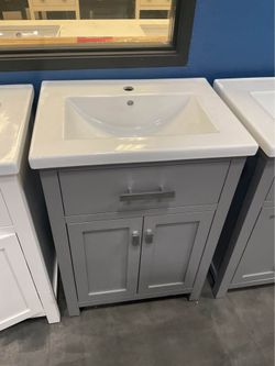 24” Grey Solid Wood Bathroom Vanity with Ceramic Top (V133)