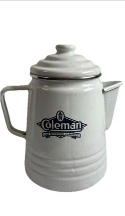 L💥💥K! ~ Vintage Coleman Lantern Sunshine Of The Night Enamelware Graniteware Coffee Pot COMPLETE BEAUTIFUL CONDITION!...asking $40.00