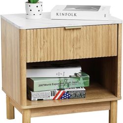 Nightstands, Bedside Table with Drawer, Night Stand Bed Side End Table with Open Storage for Farmhouse Bedroom Living Room Small Space
