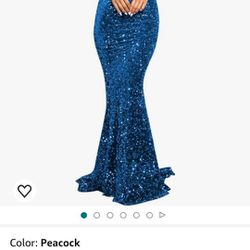 Blue Women's Sequin Mermaid Prom Dress Long Spaghetti Strap Corset Formal Gown
