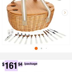 Picnic Basket Insulated Wicker Hamper with Folding Table & Large Insulated Cooler. For 4 Persons 