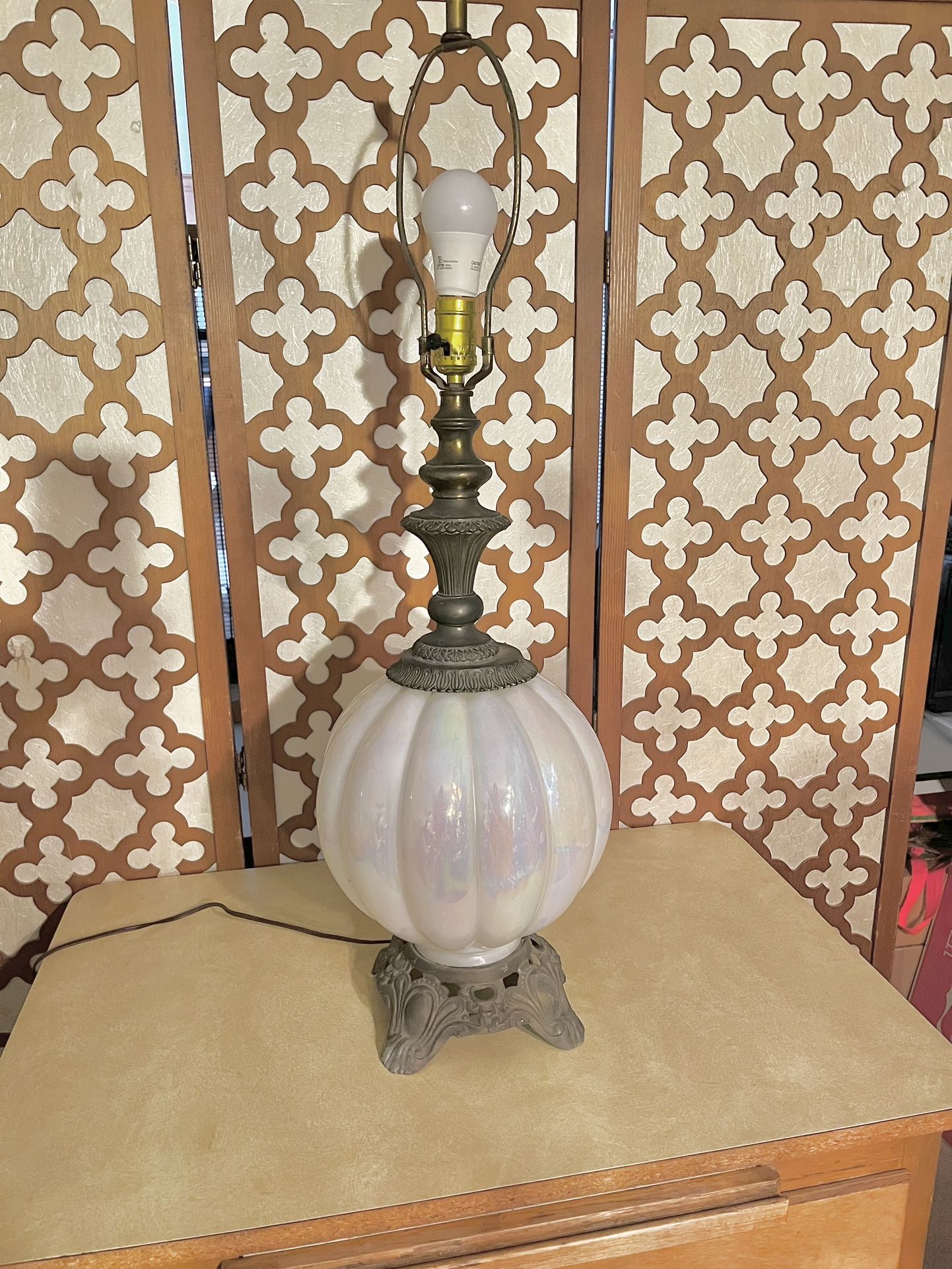 Vintage Ornate Mid Century Iridescent Glass Globe Table Lamp