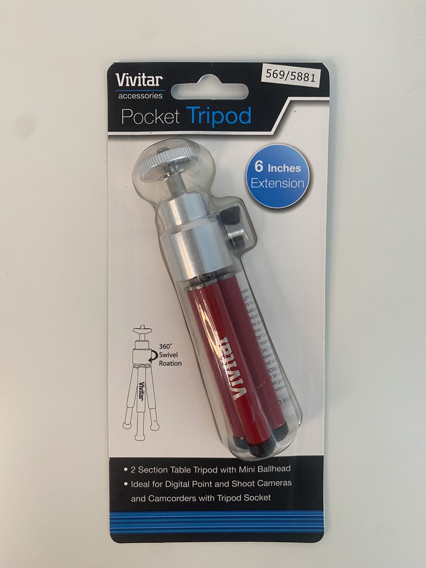 Pocket Tripod 6 Inch Extension, Red, New