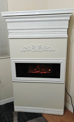 Curved 26" Electric Fireplace With Corner Tall Freestanding Mantle Cabinet