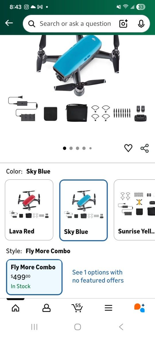 DJI Spark Fly More Combo in the Sky Blue color.