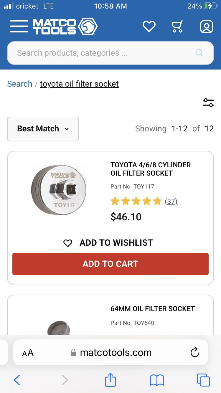Matco Oil Filter Socket 