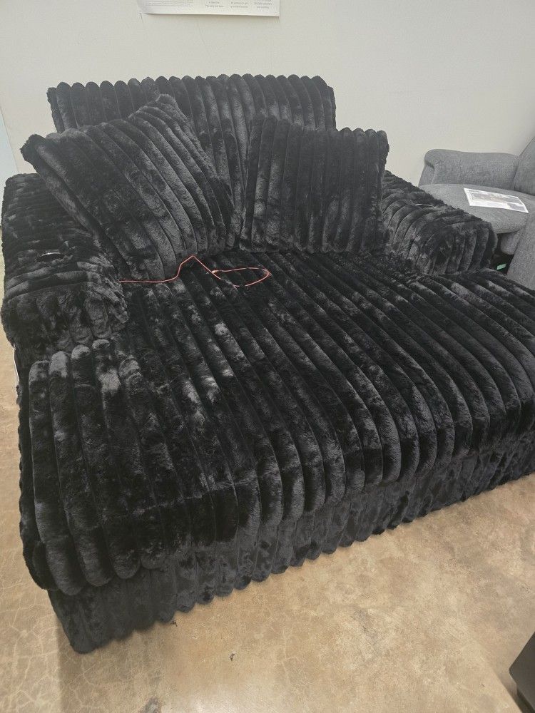 Plush Black Oversized Chaise