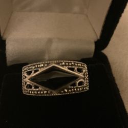 Vintage 925 Sterling Silver Onyx And Marcasite Rings..sizes 6,8