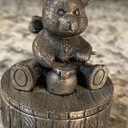 Pewter Teddy Bear With Honey Pot Trinket Box