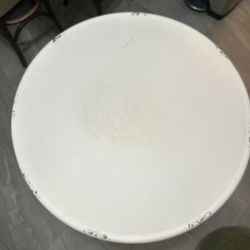 Distressed White Metal Pedestal Table 
