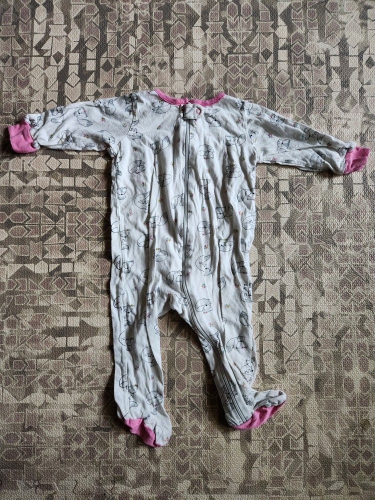 Gerber 6-9M 100% Cotton Pink Flower Fox Print Footie Pajamas