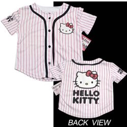 Sanrio Hello Kitty Logo PinStripe Baseball Girl Jersey Size 5/6 - Pink