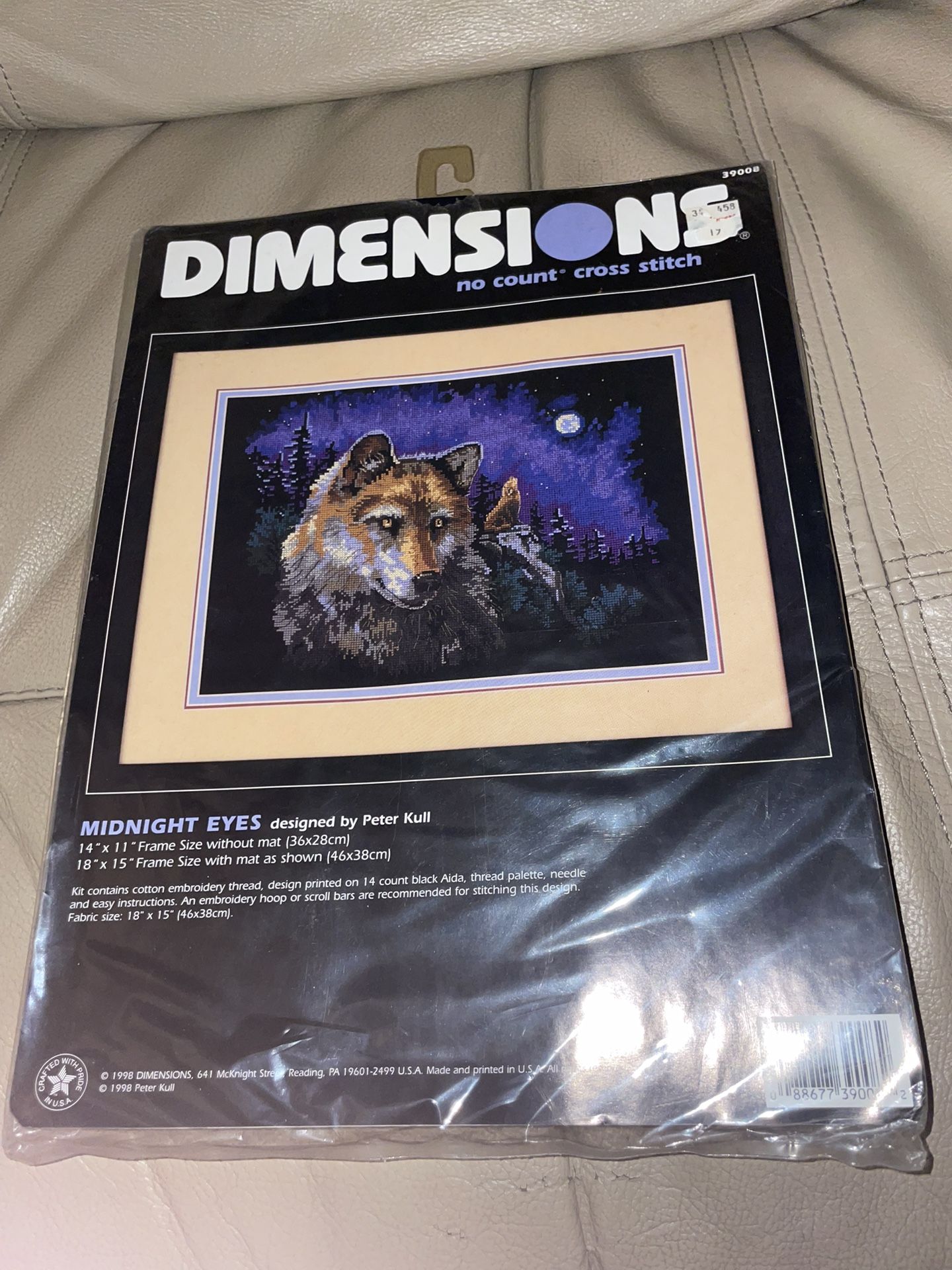 Dimensions Cross Stitch Kit Wolf Moon Night Black Fabric Midnight Eyes 14x11 NEW
