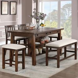 6 PCS Adelae Counter Height table set-Rustic-4 drawers on the table Now 1689.00  Free Delivery 🚚 