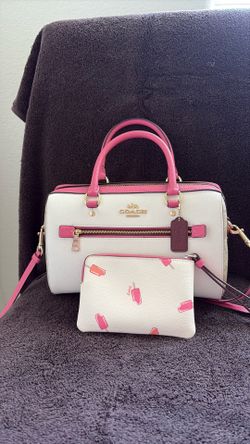 Coach barrel bag with matching wristlet white and pink