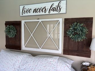 Farmhouse Wall Decor Set with Sign, vintage window, and Shutters