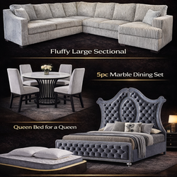 Brand new queen size bedframe, sectional and dining room set
