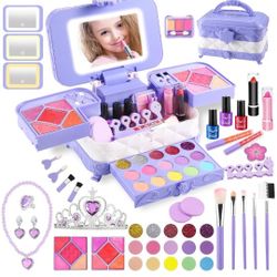 Kids Makeup Kit for Girl with 3-Color LED Lighted Makeup Mirror, DAUXONE ® 59 Pcs Makeup Set for Girls,Real & Washable Kids Makeup Toys for Ages 3-12 