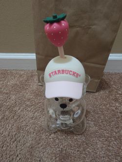 🍓2026 STARBUCKS Pink Bearista Bear Glass Cold Cup & Straw 🍓