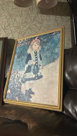 Vintage Framed Renoir Reproduction Print – Girl in Garden – Ornate Gold Frame