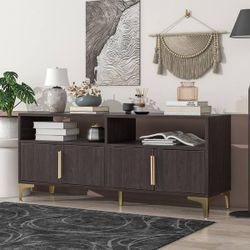 58” Espresso 4-Door Sideboard / Cabinet w/ Gold Trim [NEW IN BOX] **Retails for $337 ^Assembly Required^ 