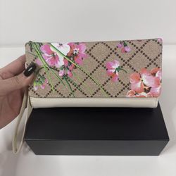 Pink Floral Faux Leather Wallet Wristlet (Unknown Brand)