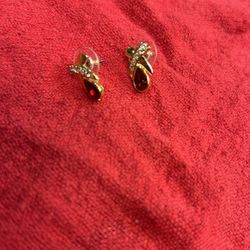 Roman Earrings, Silver Over Gold Plate With Red Rubies