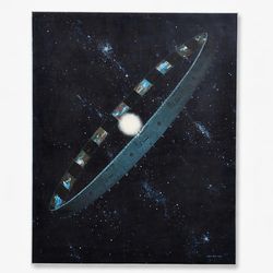 Signed 1974 Space Age Space Orbital Colony Painting by Connie Kish - Delivery Available