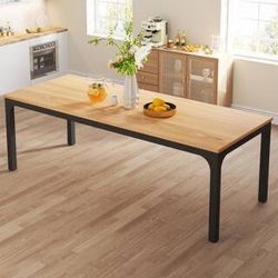Roesler Light Walnut Wood 4 Legs 78.7 in. W Long Dining Table Seats 6-8 for Kitchen Dining Room